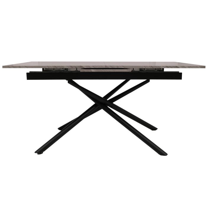 Esszimmertisch HWC-O57, Ausziehtisch Esstisch, Eisen MDF ausziehbar 160-200x90cm ~ Marmor-Optik grau