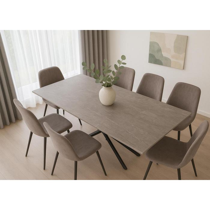 Esszimmertisch HWC-O57, Ausziehtisch Esstisch, Eisen MDF ausziehbar 160-200x90cm ~ Marmor-Optik grau