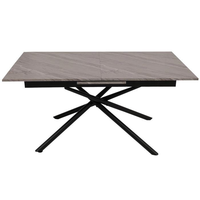 Esszimmertisch HWC-O57, Ausziehtisch Esstisch, Eisen MDF ausziehbar 160-200x90cm ~ Marmor-Optik grau