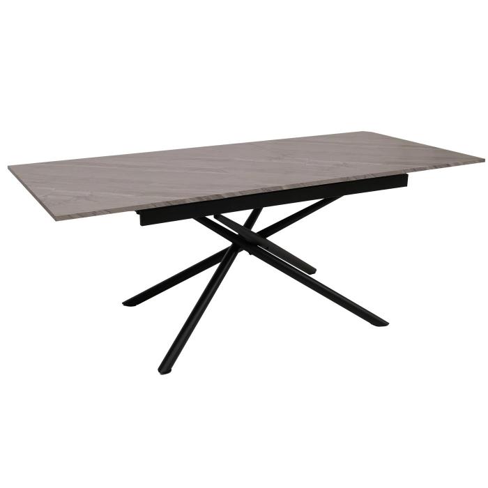 Esszimmertisch HWC-O57, Ausziehtisch Esstisch, Eisen MDF ausziehbar 160-200x90cm ~ Marmor-Optik grau