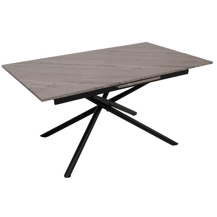 Esszimmertisch HWC-O57, Ausziehtisch Esstisch, Eisen MDF ausziehbar 160-200x90cm ~ Marmor-Optik grau