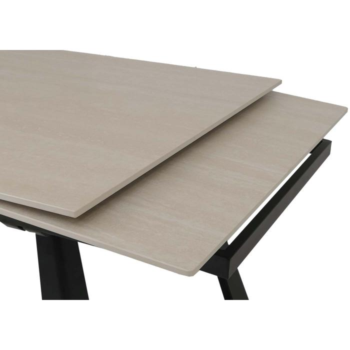 Esszimmertisch HWC-O59, Esstisch Ausziehtisch, Sinterstein Metall ausziehbar 160-242x91cm ~ Marmor-Optik beige