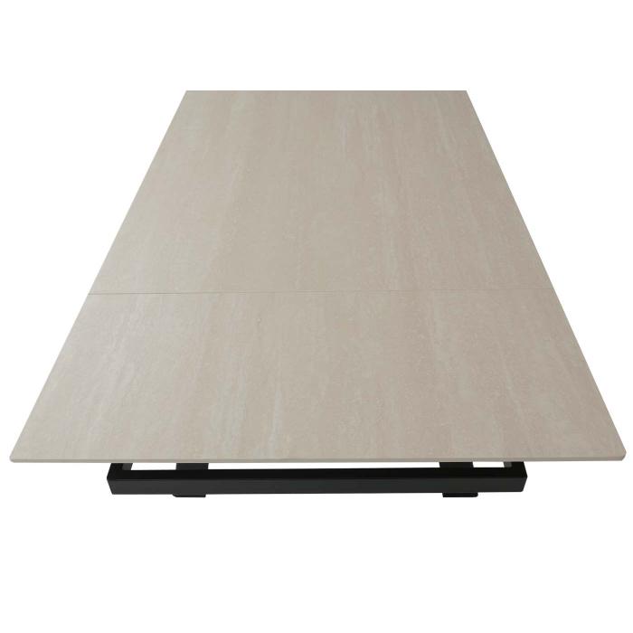 Esszimmertisch HWC-O59, Esstisch Ausziehtisch, Sinterstein Metall ausziehbar 160-242x91cm ~ Marmor-Optik beige