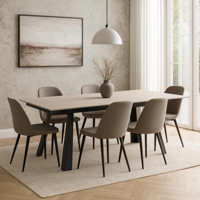 Esszimmertisch HWC-O59, Esstisch Ausziehtisch, Sinterstein Metall ausziehbar 160-242x91cm ~ Marmor-Optik beige