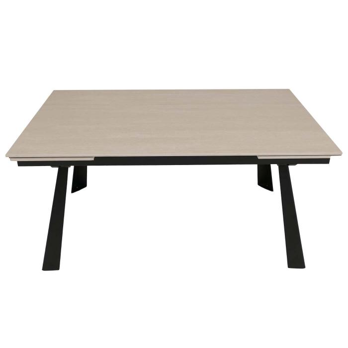 Esszimmertisch HWC-O59, Esstisch Ausziehtisch, Sinterstein Metall ausziehbar 160-242x91cm ~ Marmor-Optik beige