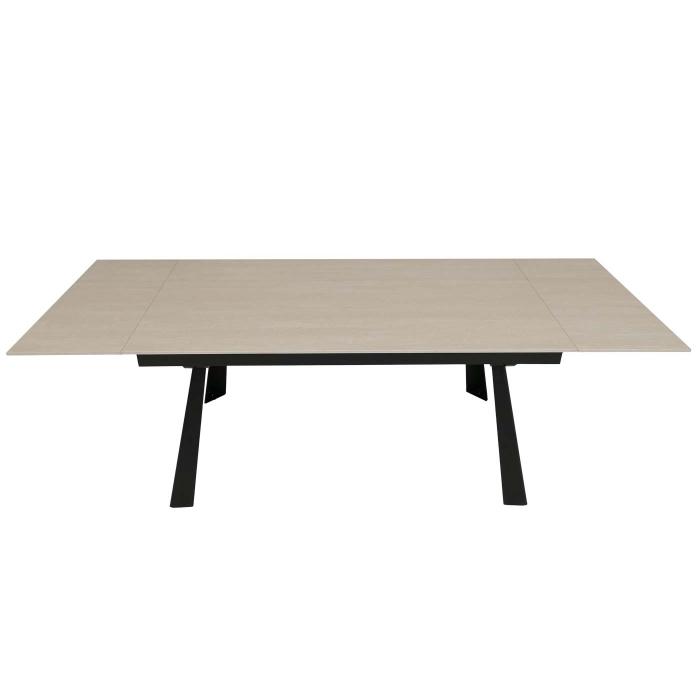 Esszimmertisch HWC-O59, Esstisch Ausziehtisch, Sinterstein Metall ausziehbar 160-242x91cm ~ Marmor-Optik beige