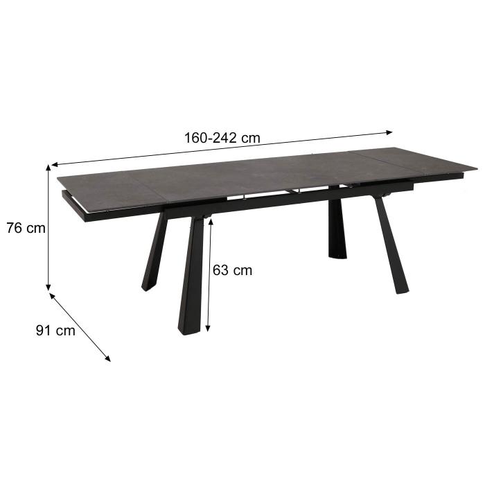 Esszimmertisch HWC-O59, Esstisch Ausziehtisch, Sinterstein Metall ausziehbar 160-242x91cm ~ Marmor-Optik grau
