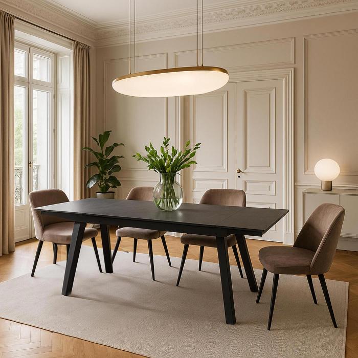 Esszimmertisch HWC-O59, Esstisch Ausziehtisch, Sinterstein Metall ausziehbar 160-242x91cm ~ Marmor-Optik grau