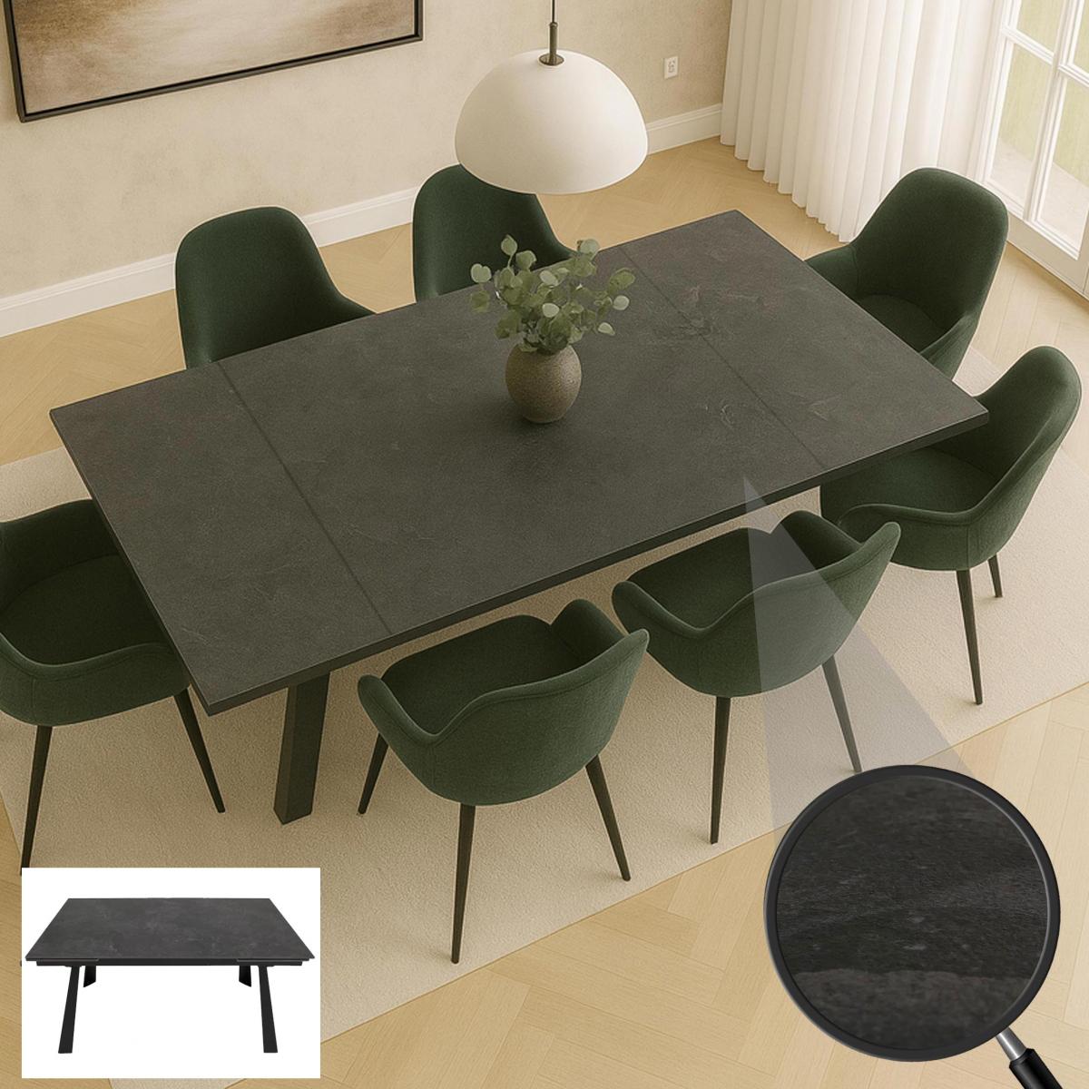 Esszimmertisch HWC-O59, Esstisch Ausziehtisch, Sinterstein Metall ausziehbar 160-242x91cm ~ Marmor-Optik grau
