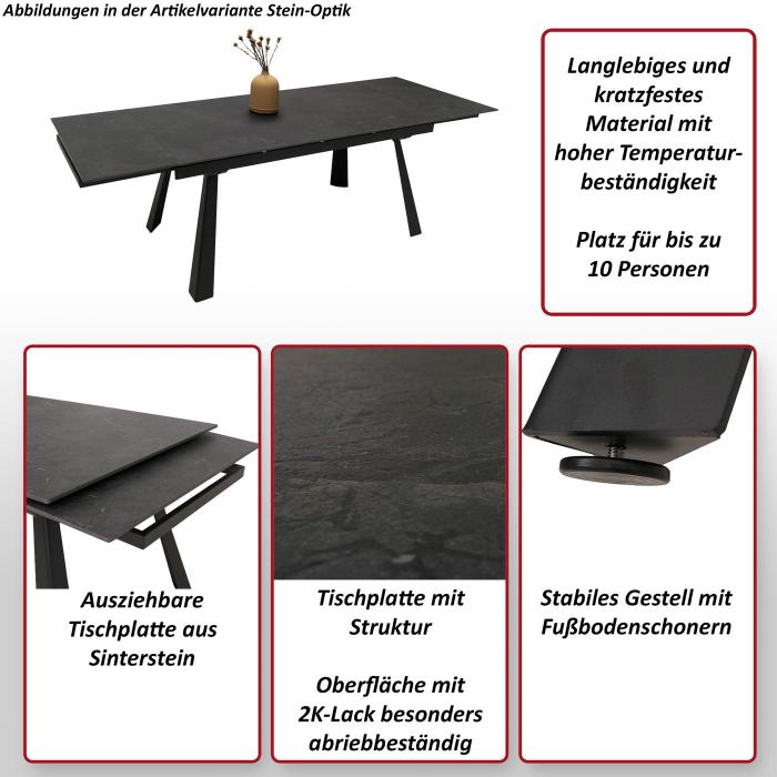 Esszimmertisch HWC-O59, Esstisch Ausziehtisch, Sinterstein Metall ausziehbar 160-242x91cm ~ Marmor-Optik grau