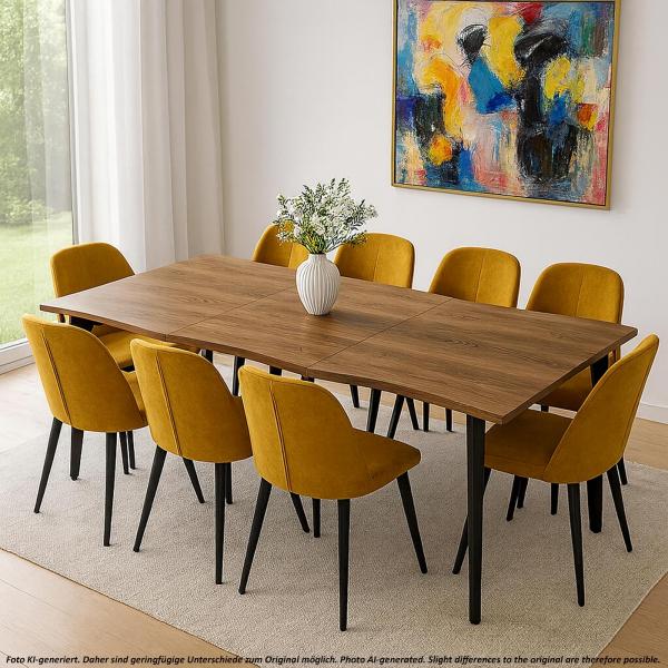 Stimmungsbild fr Produkt Esszimmertisch HWC-O60, Ausziehtisch Esstisch, Eisen MDF ausziehbar 120-180x76cm ~ helle Eiche-Optik