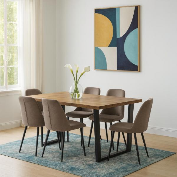 Stimmungsbild fr Produkt Esszimmertisch HWC-O61, Tisch Kchentisch Esstisch, Industrial MDF Metall 160x90cm ~ Walnuss-Optik