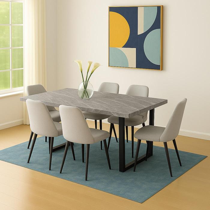 Esszimmertisch HWC-O61, Tisch Kchentisch Esstisch, Industrial MDF Metall 160x90cm ~ Marmor-Optik grau