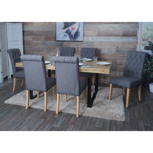 Stimmungsbild fr Produkt 6er-Set Esszimmerstuhl HWC-O66, Kchenstuhl Polsterstuhl, Chesterfield Nieten Stoff/Textil ~ grau