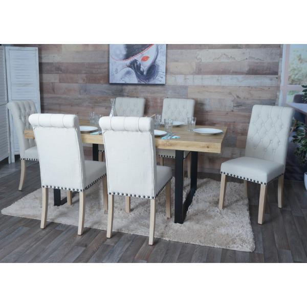 Stimmungsbild fr Produkt 6er-Set Esszimmerstuhl HWC-O66, Kchenstuhl Polsterstuhl, Chesterfield Nieten Stoff/Textil ~ wei