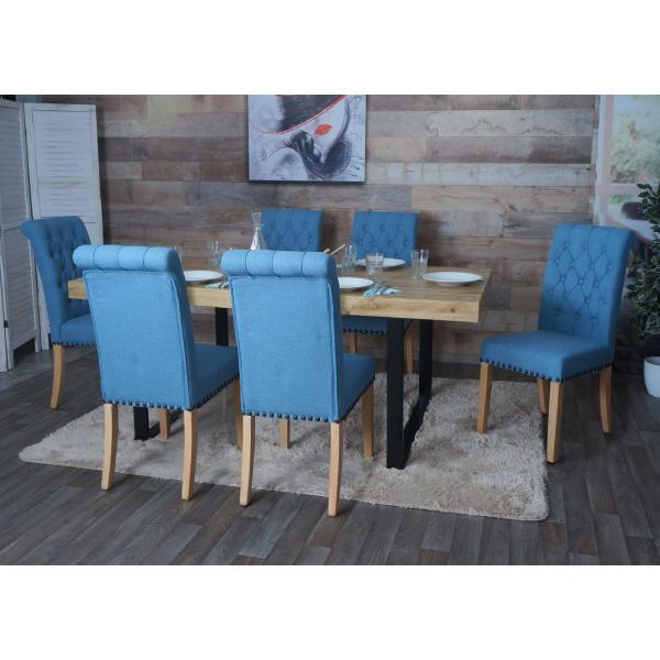 Stimmungsbild fr Produkt 6er-Set Esszimmerstuhl HWC-O66, Kchenstuhl Polsterstuhl, Chesterfield Nieten Stoff/Textil ~ hellblau