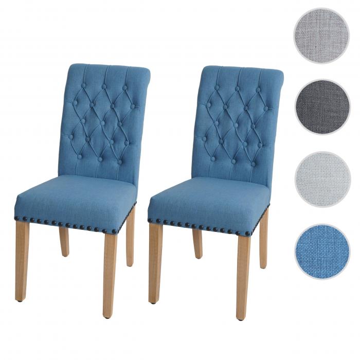2er-Set Esszimmerstuhl HWC-O66, Kchenstuhl Polsterstuhl, Chesterfield Nieten Stoff/Textil ~ hellblau