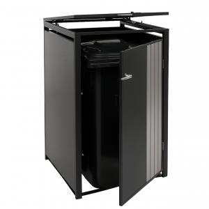 1er-Mlltonnenverkleidung HWC-O67, Mlltonnenbox mit Deckel, Metall 122x68x84cm 35kg ~ anthrazit Edelstahl