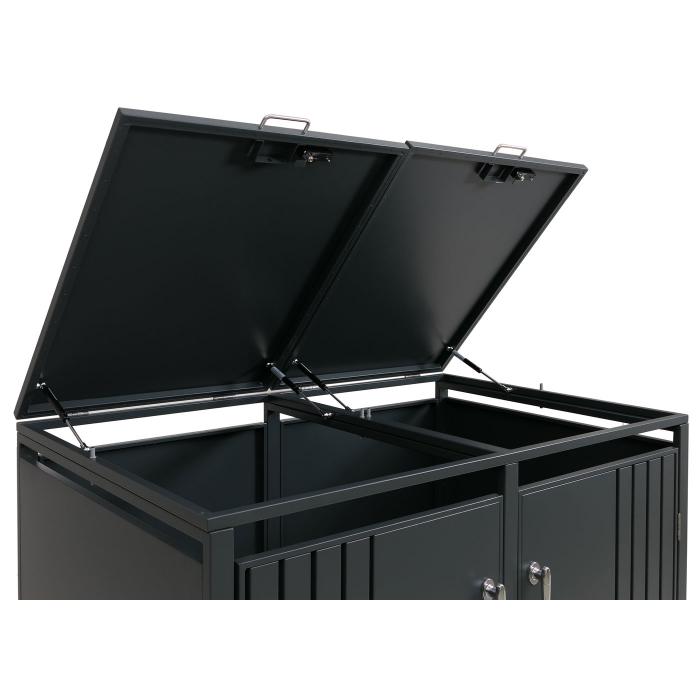 2er-Mlltonnenverkleidung HWC-O67, Mlltonnenbox mit Deckel, Metall 122x132x84cm 53kg ~ anthrazit