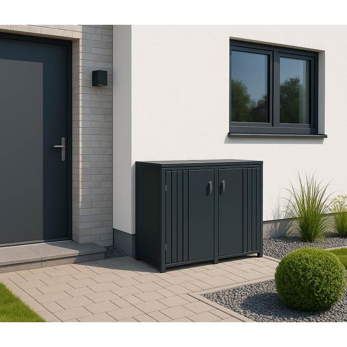 2er-Mlltonnenverkleidung HWC-O67, Mlltonnenbox mit Deckel, Metall 122x132x84cm 53kg ~ anthrazit