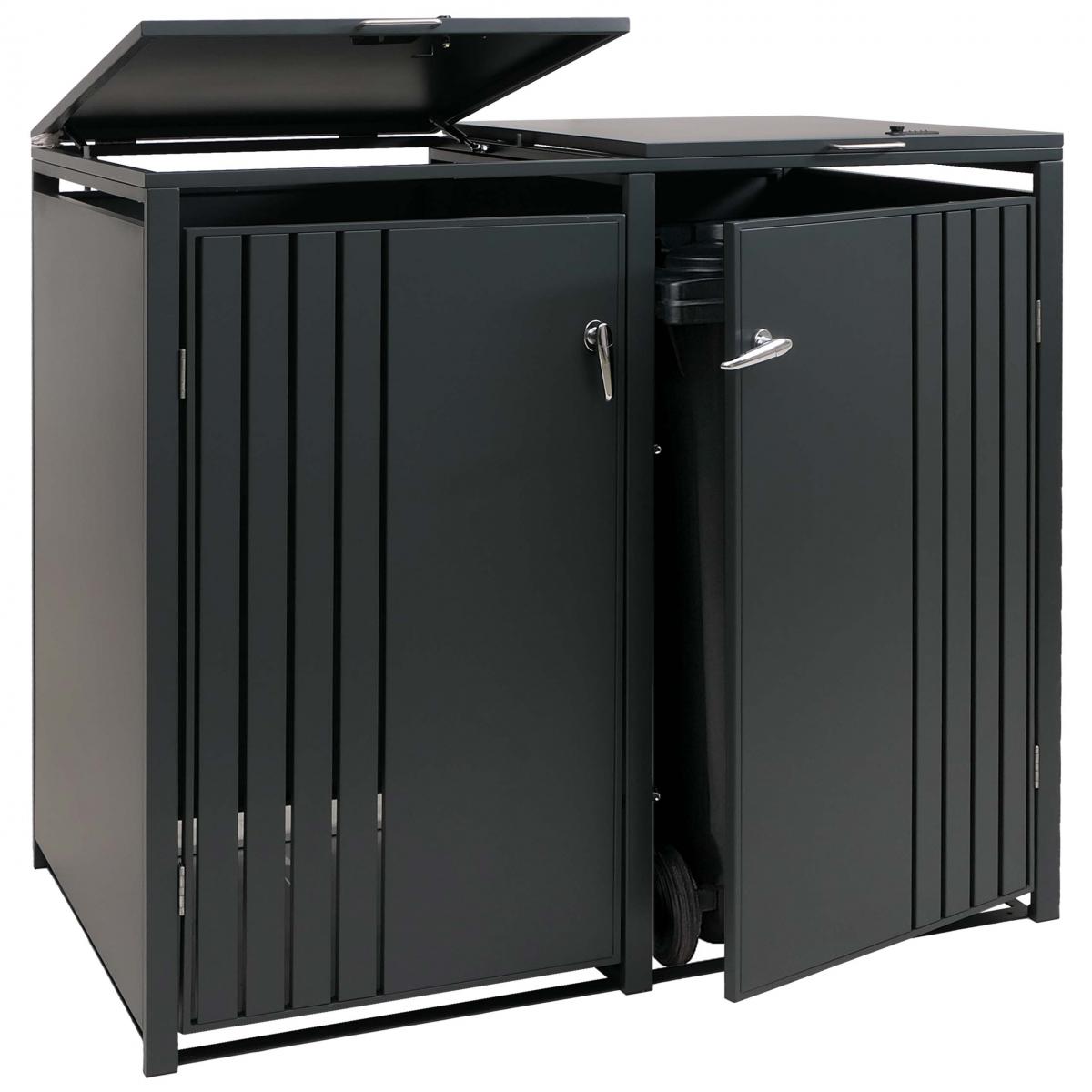 2er-Mlltonnenverkleidung HWC-O67, Mlltonnenbox mit Deckel, Metall 122x132x84cm 53kg ~ anthrazit