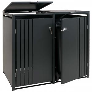 2er-Mlltonnenverkleidung HWC-O67, Mlltonnenbox mit Deckel, Metall 122x132x84cm 53kg ~ anthrazit