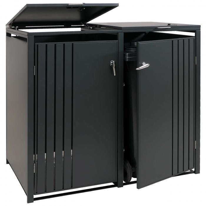 2er-Mlltonnenverkleidung HWC-O67, Mlltonnenbox mit Deckel, Metall 122x132x84cm 53kg ~ anthrazit