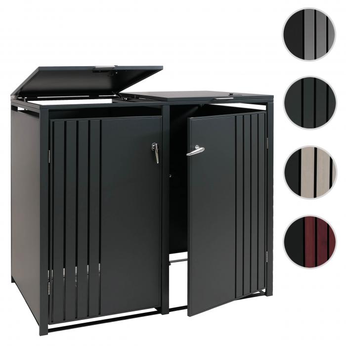 2er-Mlltonnenverkleidung HWC-O67, Mlltonnenbox mit Deckel, Metall 122x132x84cm 53kg ~ anthrazit