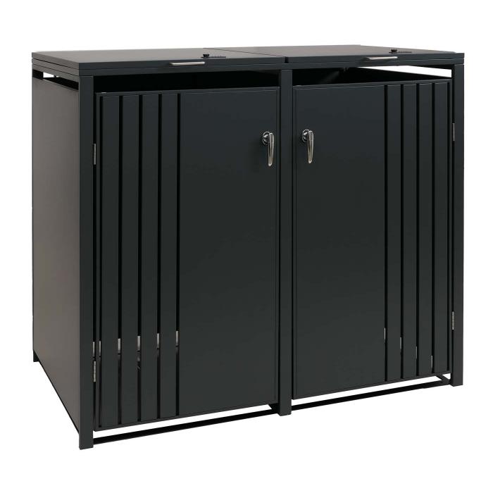 2er-Mlltonnenverkleidung HWC-O67, Mlltonnenbox mit Deckel, Metall 122x132x84cm 53kg ~ anthrazit