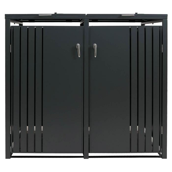 2er-Mlltonnenverkleidung HWC-O67, Mlltonnenbox mit Deckel, Metall 122x132x84cm 53kg ~ anthrazit