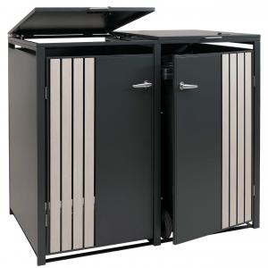 2er-Mlltonnenverkleidung HWC-O67, Mlltonnenbox mit Deckel, Metall 122x132x84cm 53kg ~ anthrazit Holzoptik hell