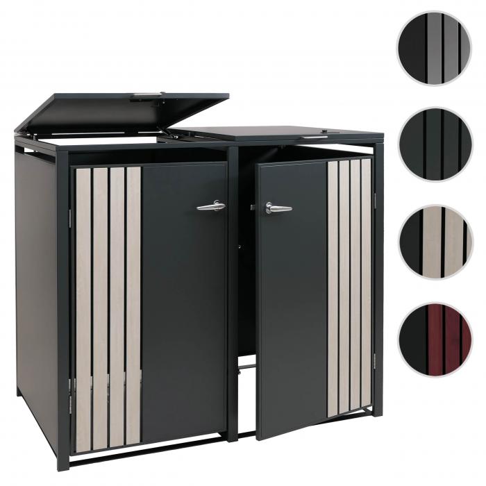 2er-Mlltonnenverkleidung HWC-O67, Mlltonnenbox mit Deckel, Metall 122x132x84cm 53kg ~ anthrazit Holzoptik hell