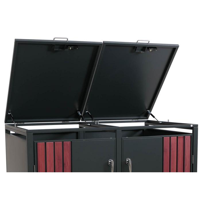2er-Mlltonnenverkleidung HWC-O67, Mlltonnenbox mit Deckel, Metall 122x132x84cm 53kg ~ anthrazit Holzoptik dunkel