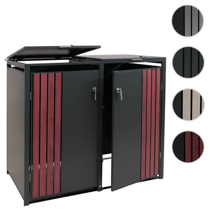 2er-Mlltonnenverkleidung HWC-O67, Mlltonnenbox mit Deckel, Metall 122x132x84cm 53kg ~ anthrazit Holzoptik dunkel