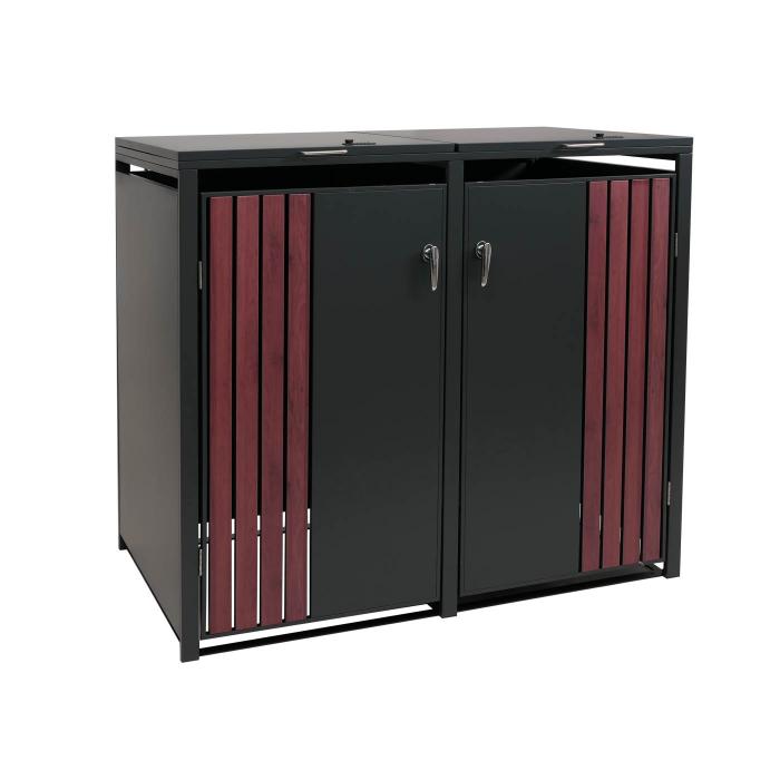 2er-Mlltonnenverkleidung HWC-O67, Mlltonnenbox mit Deckel, Metall 122x132x84cm 53kg ~ anthrazit Holzoptik dunkel