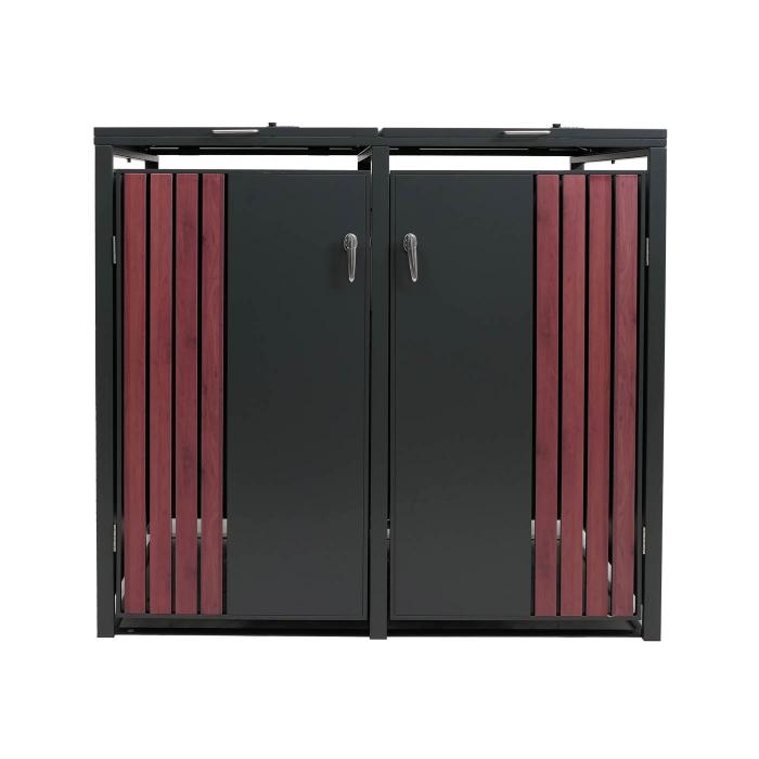 2er-Mlltonnenverkleidung HWC-O67, Mlltonnenbox mit Deckel, Metall 122x132x84cm 53kg ~ anthrazit Holzoptik dunkel