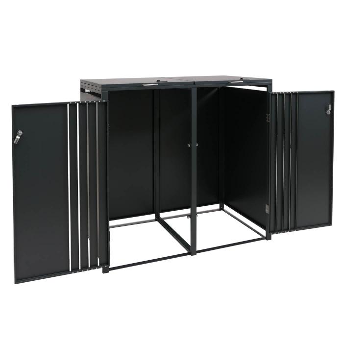 2er-Mlltonnenverkleidung HWC-O67, Mlltonnenbox mit Deckel, Metall 122x132x84cm 53kg ~ anthrazit Holzoptik dunkel