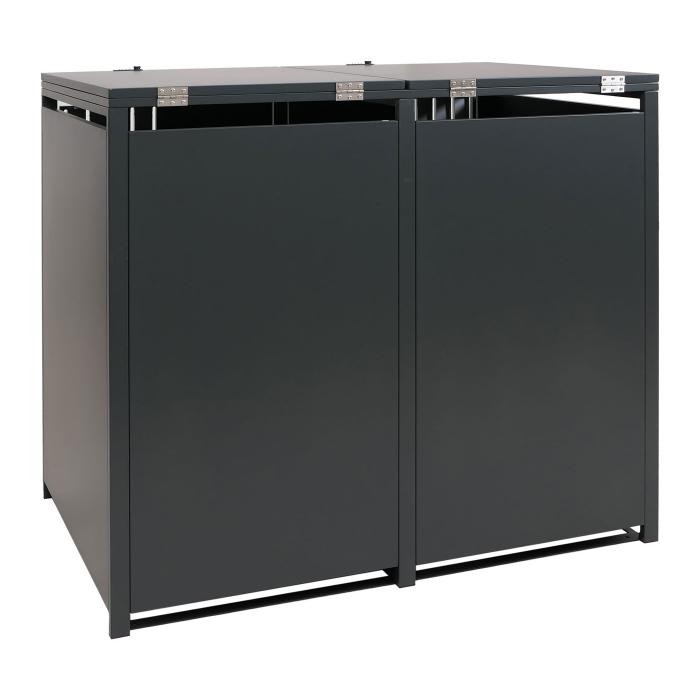 2er-Mlltonnenverkleidung HWC-O67, Mlltonnenbox mit Deckel, Metall 122x132x84cm 53kg ~ anthrazit Holzoptik hell