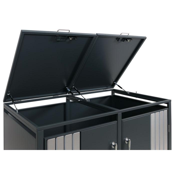 2er-Mlltonnenverkleidung HWC-O67, Mlltonnenbox mit Deckel, Metall 122x132x84cm 53kg ~ anthrazit Edelstahl