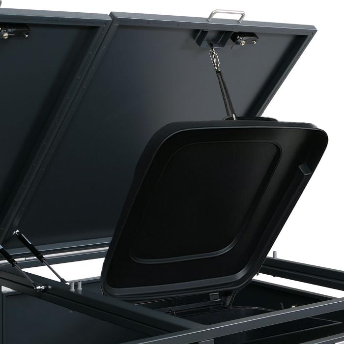 2er-Mlltonnenverkleidung HWC-O67, Mlltonnenbox mit Deckel, Metall 122x132x84cm 53kg ~ anthrazit Holzoptik hell