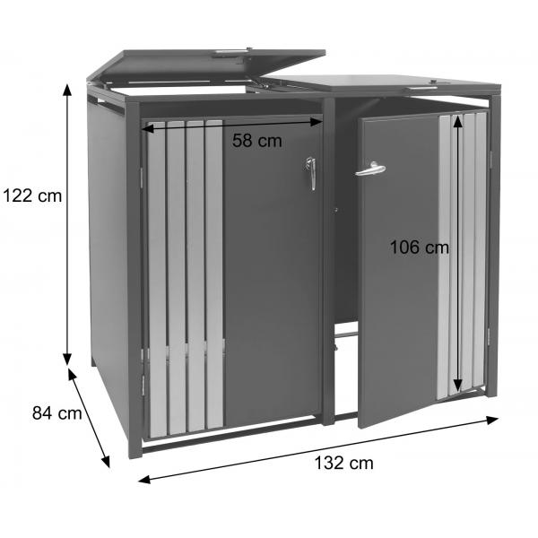 Bemaungsbild fr Produkt 2er-Mlltonnenverkleidung HWC-O67, Mlltonnenbox mit Deckel, Metall 122x132x84cm 53kg ~ anthrazit Holzoptik hell