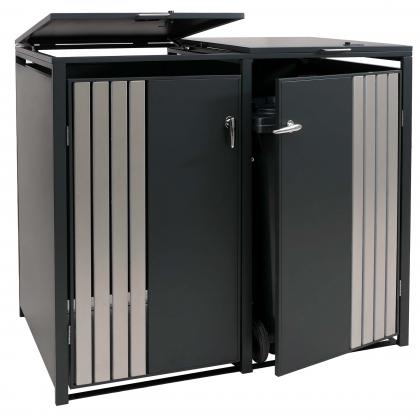 2er-Mülltonnenverkleidung HWC-O67, Mülltonnenbox mit Deckel, Metall 122x132x84cm 53kg ~ anthrazit Edelstahl