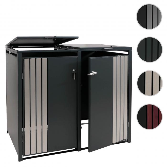 2er-Mlltonnenverkleidung HWC-O67, Mlltonnenbox mit Deckel, Metall 122x132x84cm 53kg ~ anthrazit Edelstahl