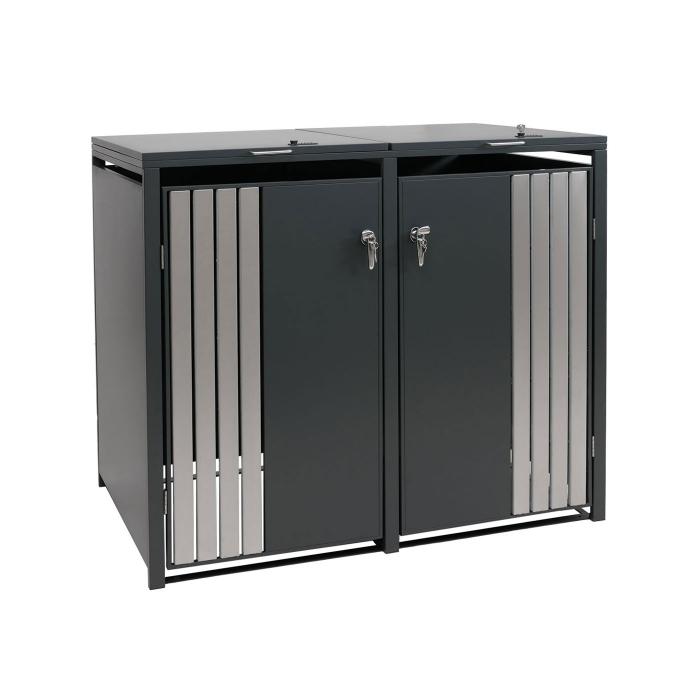 2er-Mlltonnenverkleidung HWC-O67, Mlltonnenbox mit Deckel, Metall 122x132x84cm 53kg ~ anthrazit Edelstahl