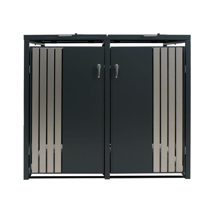 2er-Mlltonnenverkleidung HWC-O67, Mlltonnenbox mit Deckel, Metall 122x132x84cm 53kg ~ anthrazit Edelstahl