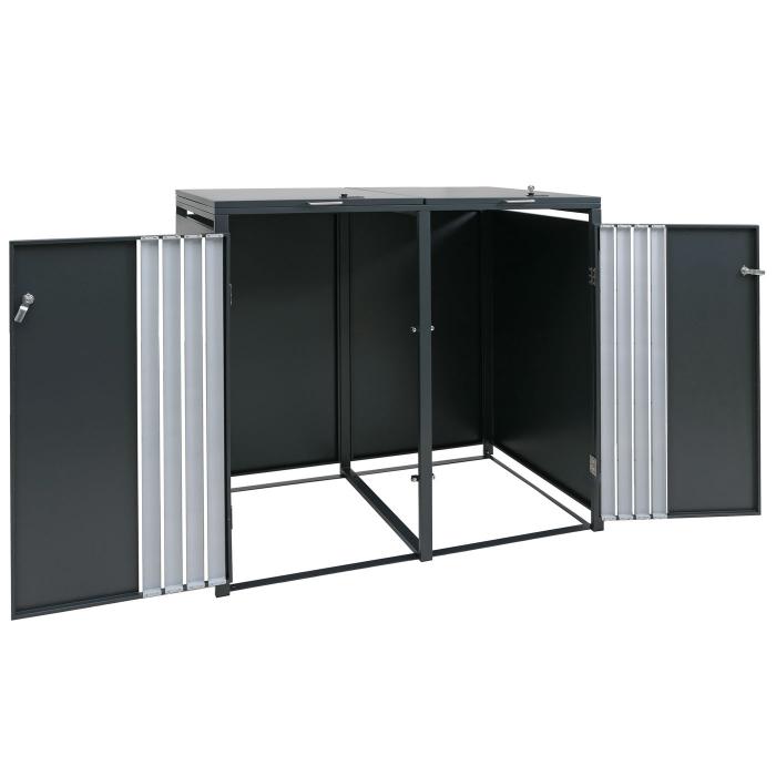 2er-Mlltonnenverkleidung HWC-O67, Mlltonnenbox mit Deckel, Metall 122x132x84cm 53kg ~ anthrazit Edelstahl