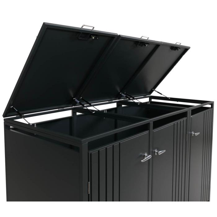 3er-Mlltonnenverkleidung HWC-O67, Mlltonnenbox mit Deckel, Metall 122x200x84cm 83kg ~ anthrazit