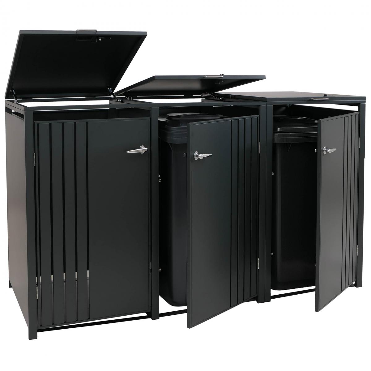 3er-Mlltonnenverkleidung HWC-O67, Mlltonnenbox mit Deckel, Metall 122x200x84cm 83kg ~ anthrazit