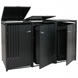 3er-Mlltonnenverkleidung HWC-O67, Mlltonnenbox mit Deckel, Metall 122x200x84cm 83kg ~ anthrazit