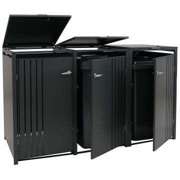 3er-Mlltonnenverkleidung HWC-O67, Mlltonnenbox mit Deckel, Metall 122x200x84cm 83kg ~ anthrazit
